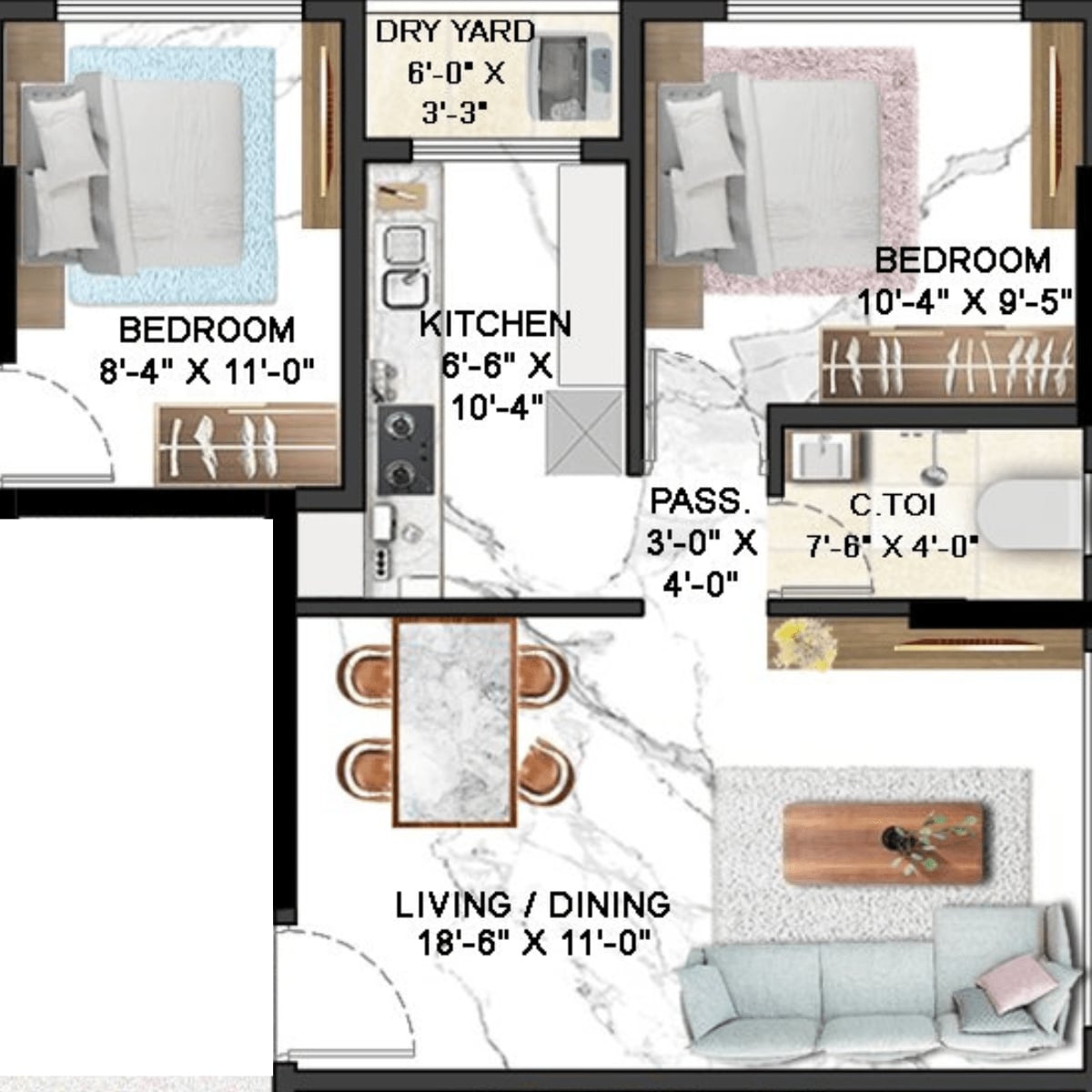 Roha-Vatika-Floor-Plan-1-BHK-439-Sqft