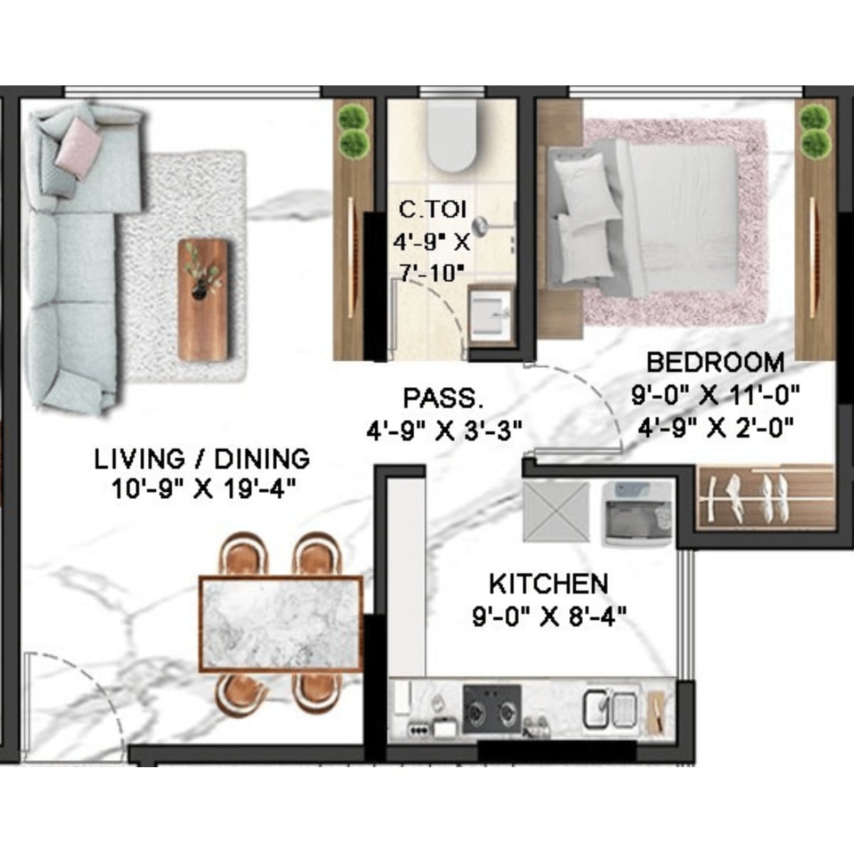 Roha-Vatika-Floor-Plan-1-BHK-444-Sqft