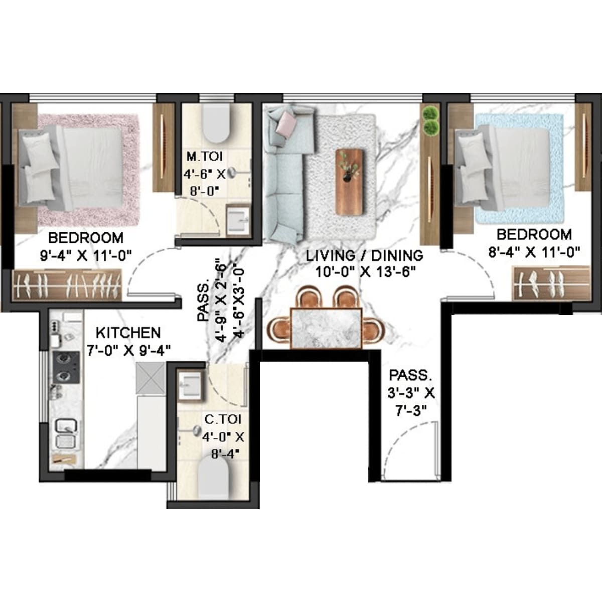 Roha-Vatika-Floor-Plan-2-BHK-512-Sqft