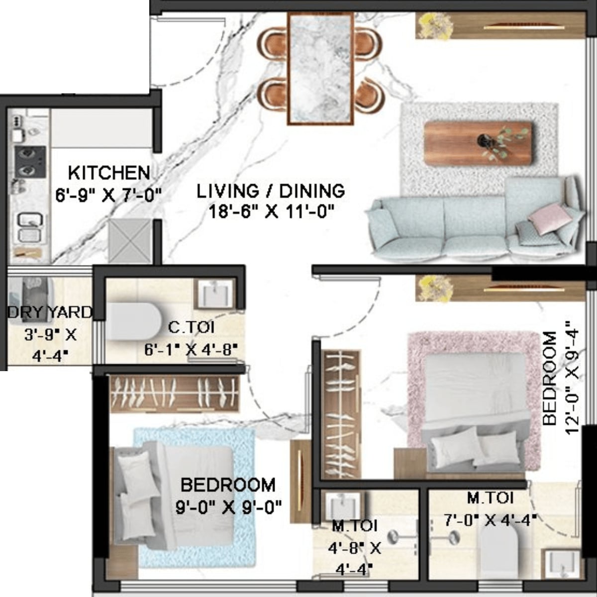 Roha-Vatika-Floor-Plan-2-BHK-558-Sqft