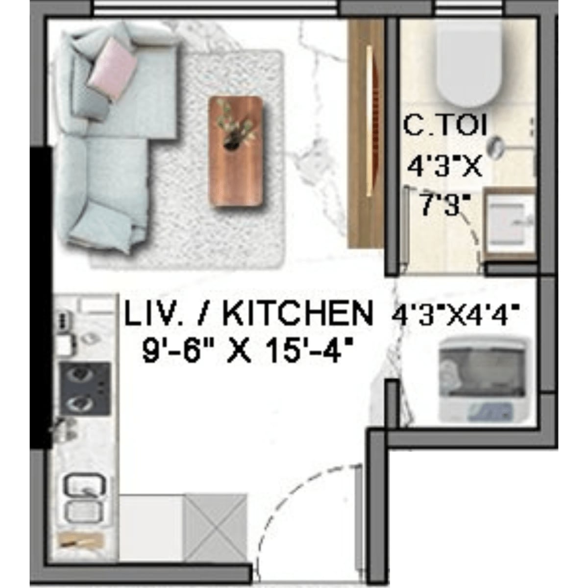 Roha-Vatika-Floor-Plan-Wing-B-1-RK-195-Sqft