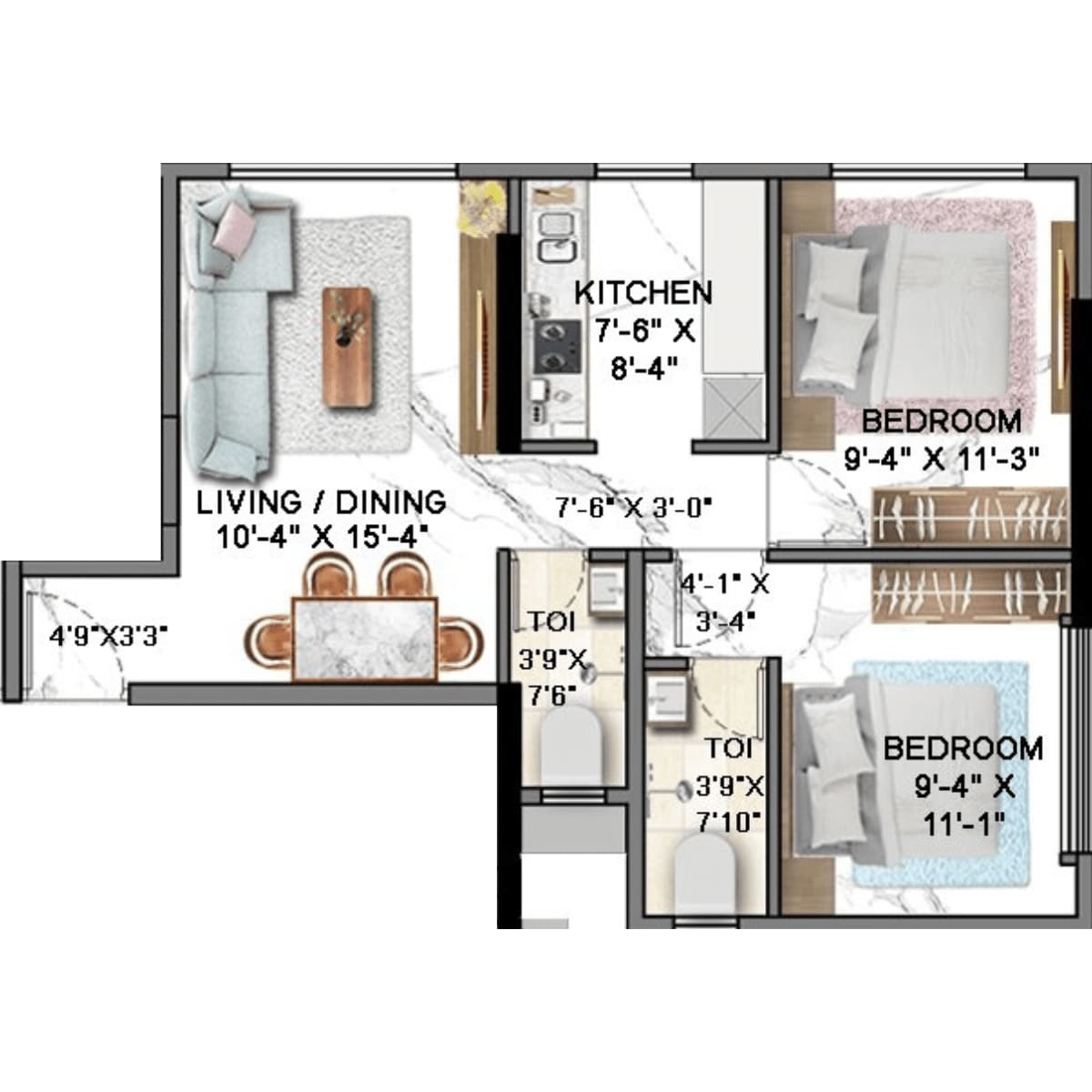 Roha-Vatika-Floor-Plan-Wing-B-2-BHK-539-Sqft